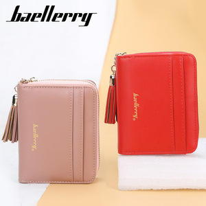 กระเป๋าสตางค์ใบเล็กสำหรับผู้หญิง Baellerry หนัง PU พร้อมพู่ห้อย ซิปใส่บัตร ช่องใส่เหรียญ สีแดง - Product Image 3