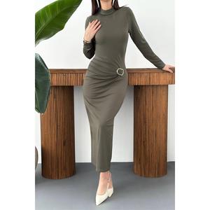 เดรสทรงเข้ารูปสีกากี แขนยาว ดีไซน์เว้าหลัง ผ้าถัก เอวเข้ารูป ระบายอากาศได้ดี สไตล์ลำลอง เหมาะสำหรับใส่ทำงาน - Product Image 2