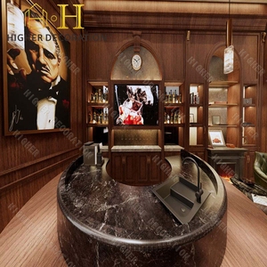 Hochwertiger, Maßgefertigter Humidor-Schrank für Zigarren, Wandmontiert, im Design einer Zigarrenlounge mit Wein-Vitrine aus Holz - Product Image 1