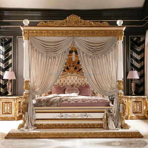 Letto a Baldacchino <span class=keywords><strong>in</strong></span> <span class=keywords><strong>Legno</strong></span> <span class=keywords><strong>Massello</strong></span> Personalizzabile con Set di Tessuti, Stile Europeo di Lusso Francese per Casa e Villa - Product Image 1