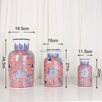 V156P vase antique chinois accessoires de décoration en céramique ensembles de vase rouge clair pour la décoration intérieure