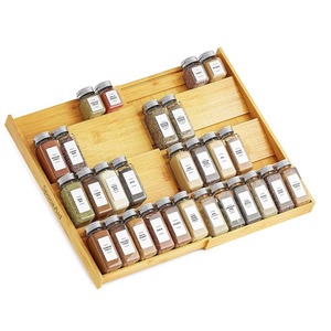 Organizador de Especias de Bambú para Cajón, Expandible de 4 Niveles, Estante para Especias para Cajón de Gabinete, Inserto de Almacenamiento de Condimentos para Cocina - Product Image 1