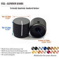 Boutons de commande en aluminium moleté verticalement, 18,5 mm, anodisés, avec vis de réglage pour potentiomètre, pour axe audio de 6 mm et 6,35 mm