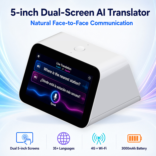 AI Dual Display Translator Device with Voice Broadcast and Real Time Subtitles for Retail Store Exhibition and Counter Service