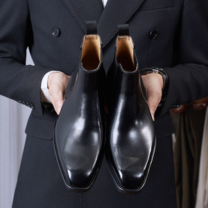 <span class=keywords><strong>Bottes</strong></span> Chelsea montantes pour hommes, style mode, en cuir véritable fait main, respirantes, classiques et officielles - Product Image 3