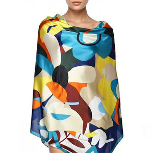 Sciarpa Oversize in <span class=keywords><strong>Chiffon</strong></span> Effetto Seta con Stampa Floreale Audace Blu e Gialla, 90cm Quadrata, per Donna, Viaggi e Attività all'Aperto - Product Image 1