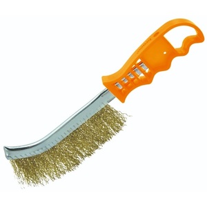 Brosse en fil d'acier plaqué cuivre avec manche orange pour le nettoyage des métaux et l'élimination de la rouille - Product Image 1