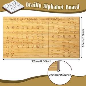Herramienta educativa Montessori, puntos tallados para personas videntes, salas de escape, tablero de alfabeto Braille de madera - Product Image 3