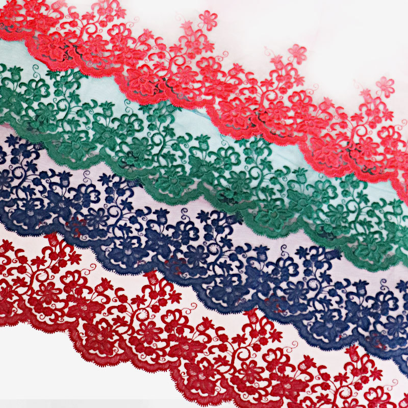 Кружевная ткань с вышивкой, тюль для официального свадебного платья, нижнее белье, 20 см, красный, темно-синий, темно-зеленый цветок, 3 D, из полиэстера
