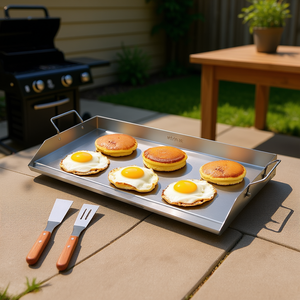 Parrilla plana de acero inoxidable Wevor de 32x17 pulgadas con mangos de madera para cocinar al aire libre - Product Image 2