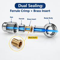 Banjo Eye Hose Fitting with Brass Insert Chrome Finish for Motorcycle Brake Line Upgrade and Repair Workshop Use