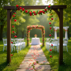 พวงมาลัยดอกไม้ประดิษฐ์สีแดง EB ขนาด 59 นิ้ว สำหรับตกแต่งงานแต่งงาน พวงหรีดสวยงาม ใช้ได้ทั้งภายนอกและภายในอาคาร - Product Image 2