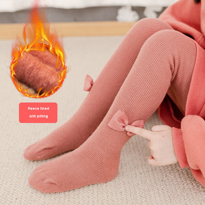 Mallas cálidas con forro polar para niña, medias con lazo de terciopelo grueso, térmicas para bebé - Product Image 2