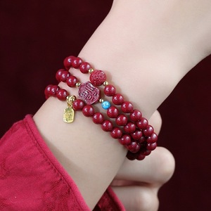 Pulsera de bendición múltiple de tres anillos de cinabrio púrpura artificial con entrega directa de fábrica, cadena de mano retro y de moda - Product Image 3