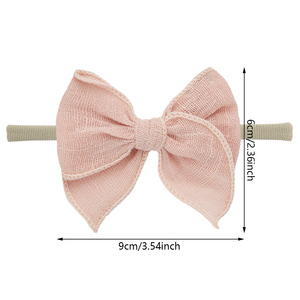 女婴棉麻迷你寓言蝴蝶结头带甜美柔和颜色弹性尼龙发带新生儿发饰 - Product Image 5