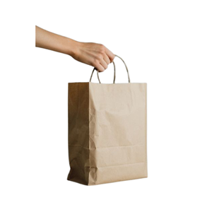 Bolsa de compras de papel Kraft clásica ecológica impresa flexográfica con logotipo personalizable del superventas para llevar - Product Image 5