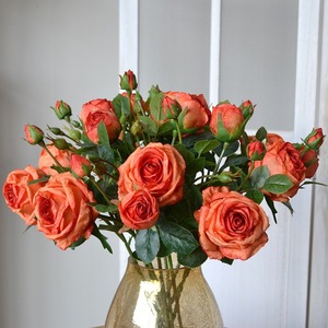 WFR262 5 têtes, bon <span class=keywords><strong>prix</strong></span>, fleur artificielle de rose à bord brûlé, rose vintage sèche, roses séchées et brûlées - Product Image 4