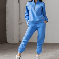 Ensemble de survêtement décontracté pour femme automne-hiver 2026 : sweat à capuche et pantalon de jogging en molleton de couleur unie, deux pièces