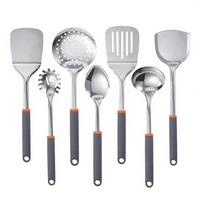 Ensemble d'ustensiles de cuisine BINSADIQ CRAFTS en acier inoxydable, 1 pièce, lavage à la main uniquement, outils de cuisson avec poignées en silicone, compatibles four à micro-ondes