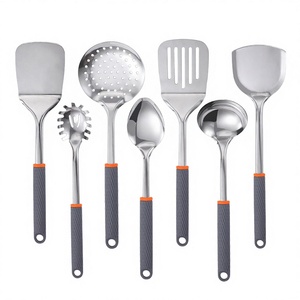 Kitchen Utensils Set Stainless Steel 7 Piece Dishwasher Safe Cooking <b>Tools</b> with <b>Silicone</b> Handles - Product Image 2