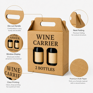 Recyclable Kraft Paper Wine Carrier <b>Box</b> With Window And Handle Custom Logo Corrugated Wine Gift <b>Box</b> For <b>Red</b> Wine Beer Packaging - Product Image 2
