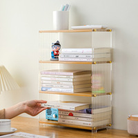 Desktop Bookshelf Multifunctional Tiered Storage Rack For Desk Office Organizer With Adjustable Shelves Rectangle Standing Type