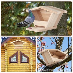 Nido de paloma de madera para colgar al aire libre, casa para pájaros de madera maciza con acabado natural para anidación en el patio trasero. - Product Image 3