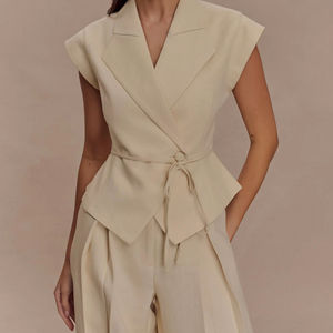 <span class=keywords><strong>Set</strong></span> di abbigliamento in <span class=keywords><strong>lino</strong></span> di cotone di alta qualità da <span class=keywords><strong>donna</strong></span> <span class=keywords><strong>Set</strong></span> di abiti in due pezzi abbinati gilet e pantaloni <span class=keywords><strong>Set</strong></span> formale 2 pezzi di marca personalizzati - Product Image 1