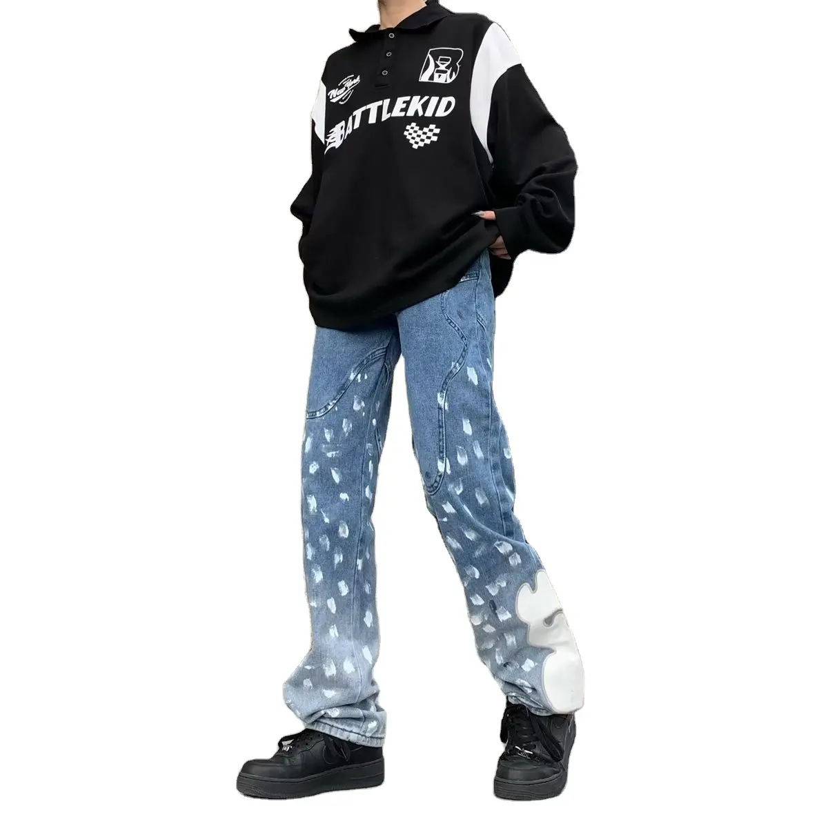 Nouveau jean de style paresseux personnalisé unisexe simple mode à la mode pantalon mi-hauteur