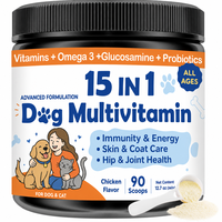 Poudre multivitaminée pour chiens 15 en 1 avec oméga 3, glucosamine, probiotiques pour chiens et chats de tous âges, bien-être, renforcement immunitaire, booster de vitalité, OEM
