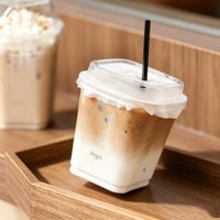 Gobelets carrés jetables en PET de style moderne, haute transparence, pour boissons froides, latte, americano et thé au citron
