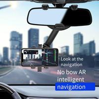 Support de téléphone pour rétroviseur de voiture avec support de navigation télescopique Réglage multi-angle rotatif Compatible avec les téléphones