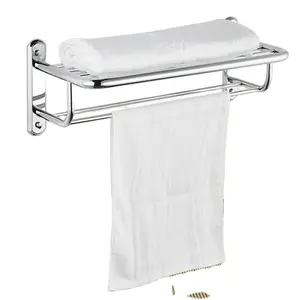Custom logo Wholesale SUS 304 Stainless Steel Towel Rack Mirror Polished Towel Bar With Hooks for Bathroom Organizing