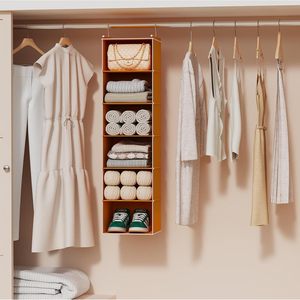 6-<b>Shelf</b> Hanging Closet Organizer 33x15x85cm Foldable Storage <b>Shelves</b> For Bedroom Clothing Organizer With 2 <b>Hooks</b> - Product Image 6