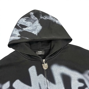 Custom Acid Washed Sun Faded Hoodie DTG Printing <b>Zip</b> up Hoodies Distress Oversized Cropped Fit Stone Washed Oversized Men Hoodie - Product Image 2