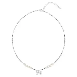 New Design Fashion Women's Necklace Silver Plated Bow-Shaped Pearl Jewelry with Beads Gift Item For Women Pendant Nk