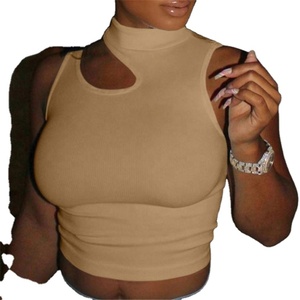 Camiseta sin mangas para mujer y niña, top corto deportivo de yoga de color liso, chaleco casual ajustado con aberturas, venta al por mayor - Product Image 3
