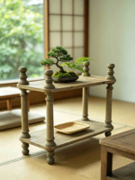 Support à plantes à 2 niveaux en bois naturel, pieds tournés, style rustique, démontable, fait main, multifonctionnel, pour la maison