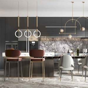 Cuisine contemporaine de taille moyenne, îlot central bleu mat sur mesure, ensemble complet de meubles de cuisine européens avec accessoires - Product Image 5