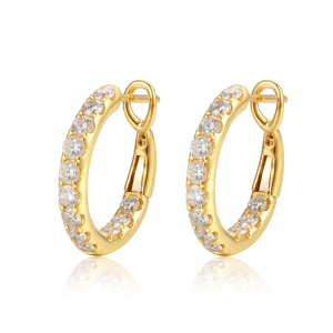 Pendientes de Aro de Oro Amarillo de 14K con Diamantes Cultivados en Laboratorio, Corte Brillante Redondo, Engaste en Canal, Estilo Clásico, para Uso Diario de Mujer - Product Image 1