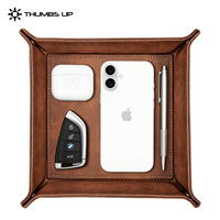 THUMBS-UP Organisateur de bureau pliable en cuir, boîte de rangement multifonctionnelle en cuir pour télécommandes, clés et petits objets