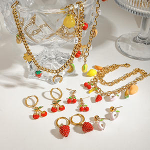 Ensemble de bijoux Songfu à <span class=keywords><strong>la</strong></span> mode chaîne en or Multi Fruits breloques cerises fraise collier Bracelet boucles d'oreilles ensembles - Product Image 1