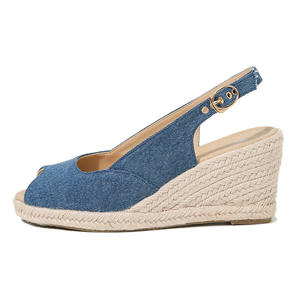 Sandales compensées à plateforme en espadrille pour femmes, nouvelle mode, bout rond, avec logo personnalisé, vente en gros, sandales d'été à bride cheville, chaussures à talons - Product Image 4