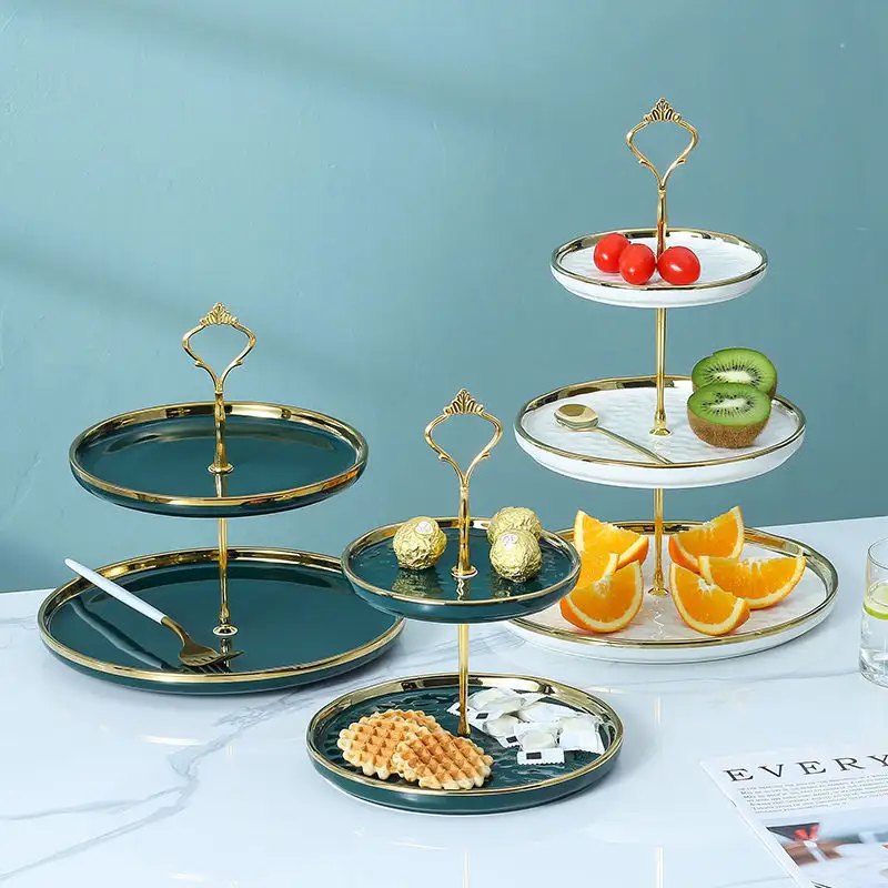 Suporte de cerâmica personalizado de 3 tier, suporte de bolo de cupcake para festa de chá