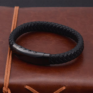 Handmade Man <strong>Leather</strong> Jewelry Real Genuine Man <strong>Leather</strong> Bracelet Stainless Steel Custom Name <strong>Leather</strong> Cuff <strong>Wristband</strong> Bracelet - Product Image 3