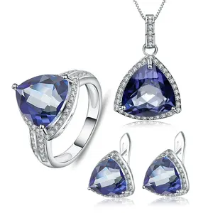 Fine Perhiasan Triliun Blue Mystic Kuarsa 925 Perak Anting-Anting Cincin Liontin 3 Set Perhiasan