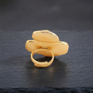 Handcrafted Bloom Textured Adjustable Modern <b>Statement</b> <b>Ring</b> for Women Alloy Gold Plated Floral Cocktail <b>Ring</b> - Product Image 4