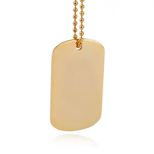 Acier inoxydable Femmes Hommes 18k Or Armée Bijoux Blanc Dog Tag Rectangle Militaire Pendentif Pour Collier