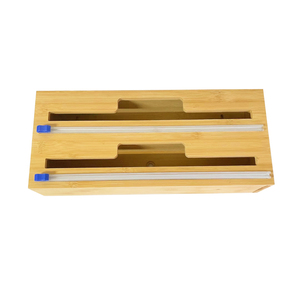 Haute Qualité Rectangle Bambou <span class=keywords><strong>Cling</strong></span> Film Feuille D'aluminium Boîte De Coupe Sculpté Couteau De Coupe Rotatif En Plastique Distributeur D'emballage QYBAMBOO - Product Image 6