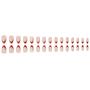 Faux ongles à presser en amande, rouge français, ligne ondulée dorée, réutilisables, vente en gros d'usine, étiquette privée personnalisée, en vrac pour femmes - Product Image 5